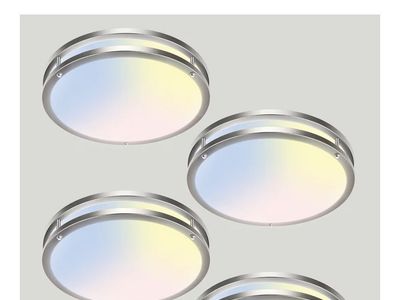 4-pack, 13-Inch Dimmable LED Flush Mount Ceiling Light, 3000K-6500K, 24W, Brushed Nickel