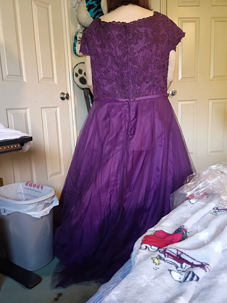 Purple Beaded Lace and Tulle Formal Gown Dress