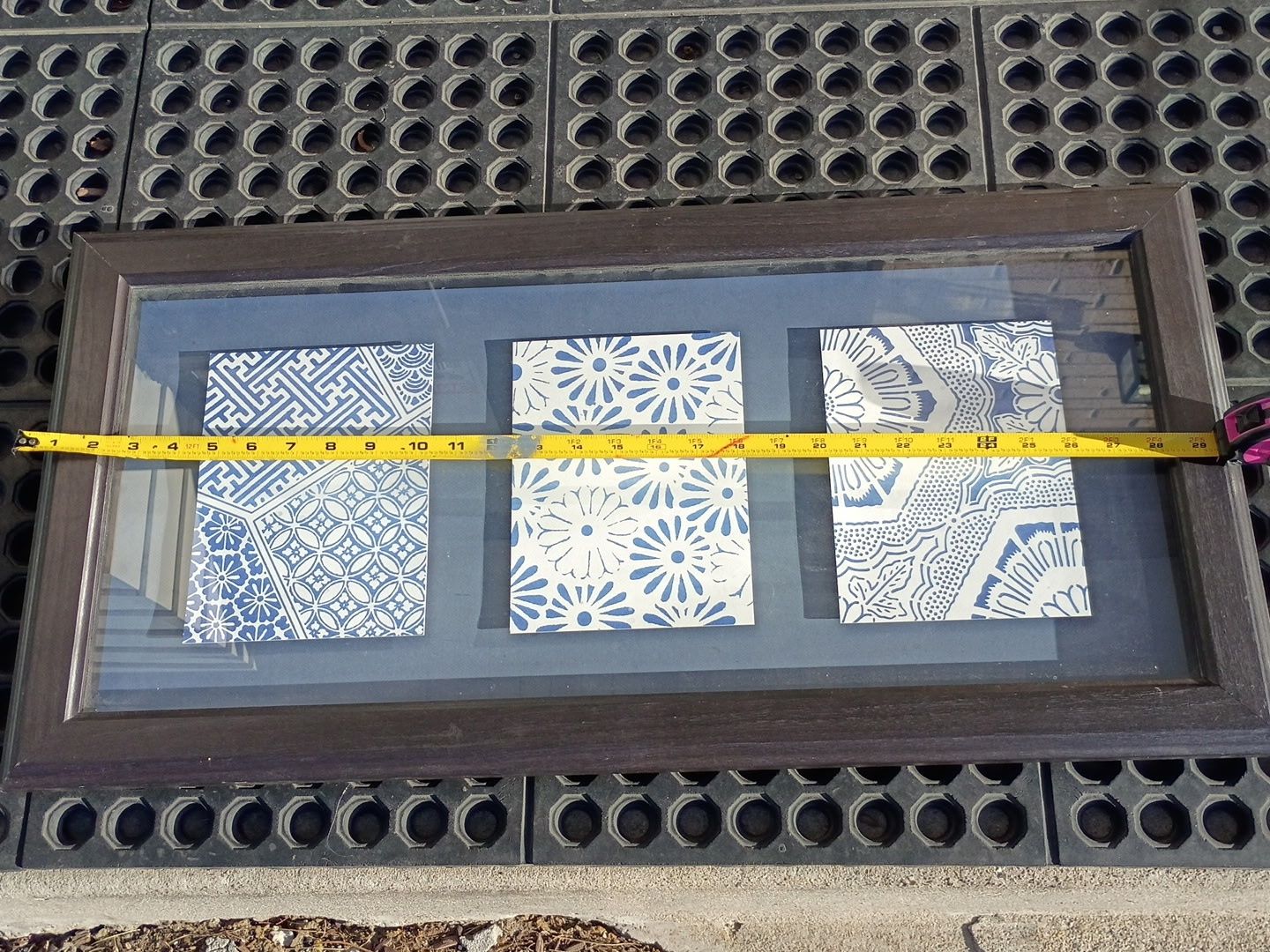 Framed Blue & White Mandala / Bohemian Tile Art - 25.5" x 13.5" Decorative Wall Hangings