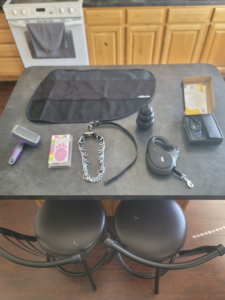 Dog Supplies Bundle - Bousnic Electronic Collar, Sprenger Prong Collar, TUG Leash, KONG Toy, Kurgo Barrier, Grooming Brush & Acc