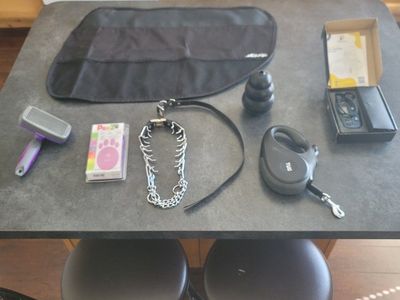 Dog Supplies Bundle - Bousnic Electronic Collar, Sprenger Prong Collar, TUG Leash, KONG Toy, Kurgo Barrier, Grooming Brush & Acc