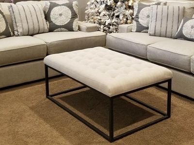 Tufted Fabric Ottoman with Black Metal Base