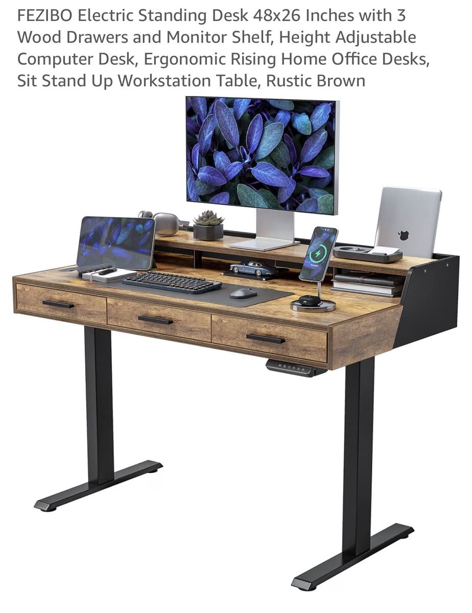 NEW IN BOX - Electric Sit/Stand Desk 48x26 Inches with 3 Drawers and Monitor Shelf