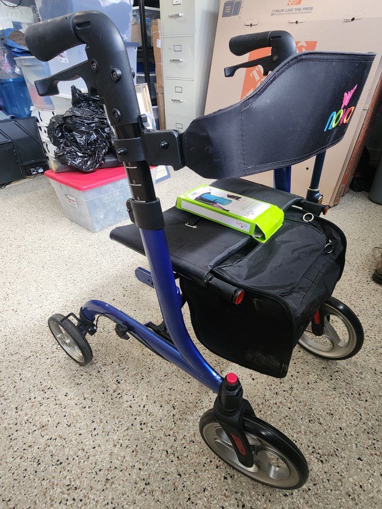 NOVA Blue Rolling Walker / Rollator with Seat and Storage Bag