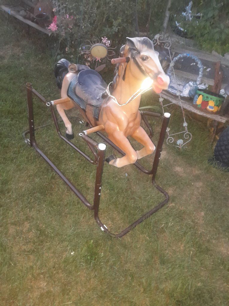 Vintage Spring Riding Horse Toy with Metal Stand