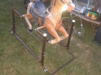 Vintage Spring Riding Horse Toy with Metal Stand