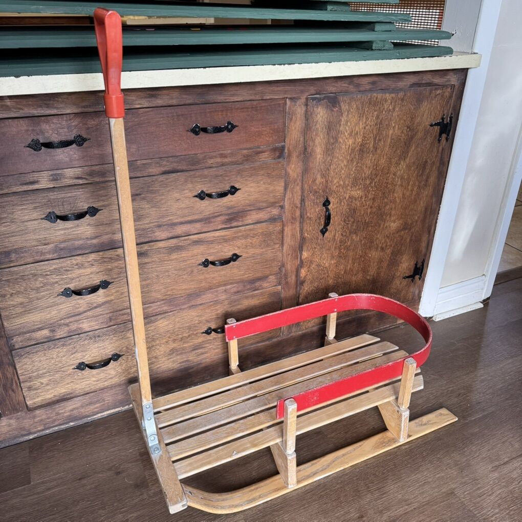 CHILD PULL SLEIGH SLED TODDLER WOOD WOODEN VINTAGE