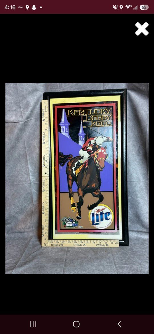 Vintage Miller Lite Kentucky Derby 2000 Framed Bar Mirror Sign