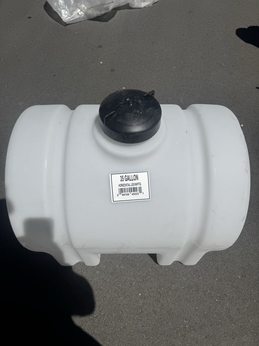 35 Gallon Horizontal Leg Water Storage Tank - White, Durable Polyethylene