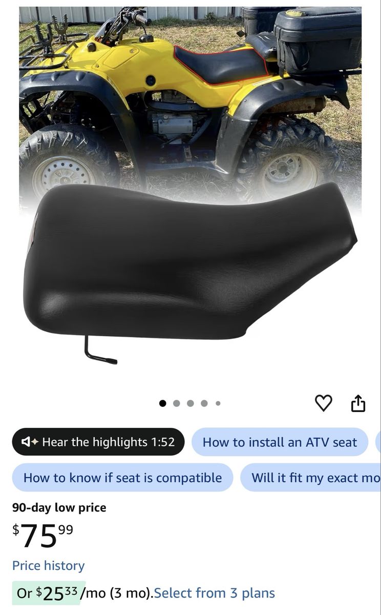 ATV Seat for Honda TRX 350 Rancher (2004-2006) and Rancher 400 (2004-2007) brand new