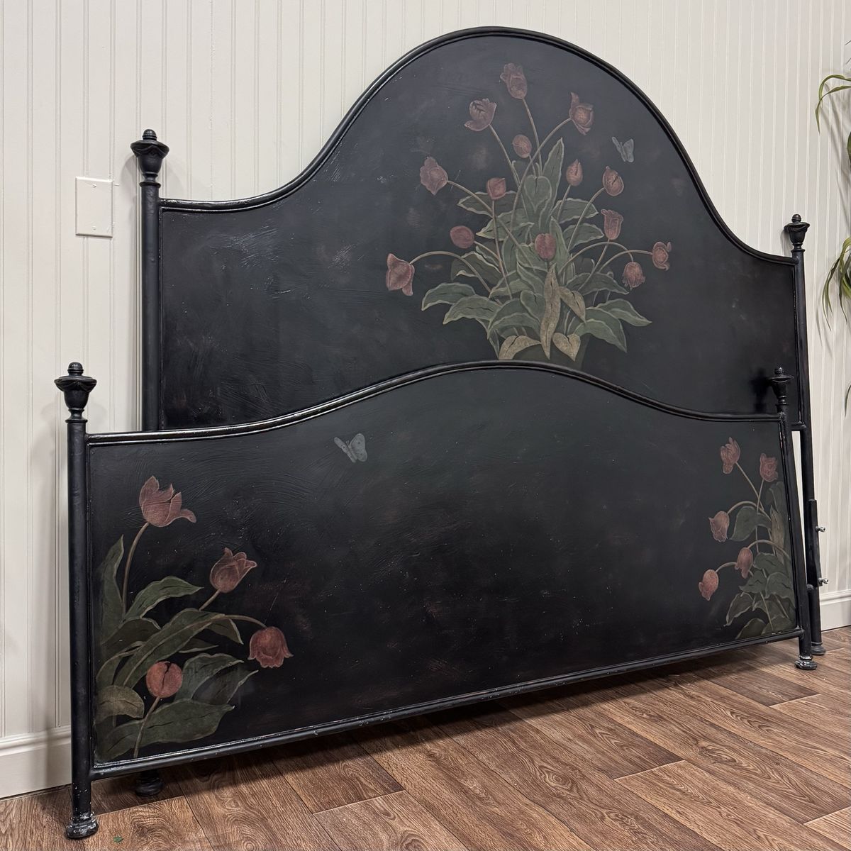 Vintage Hand-Painted King-Size Metal Bed