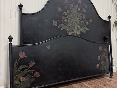 Vintage Hand-Painted King-Size Metal Bed