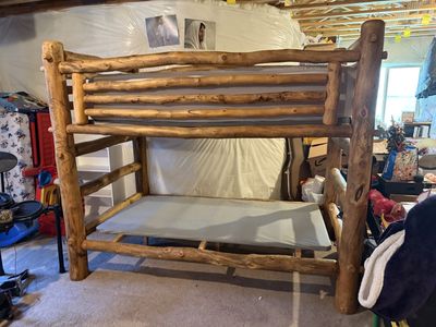Rustic Log Cabin Style Twin Bunk Bed Set - Sturdy Wood Frame, Perfect for Kids or Guest Room