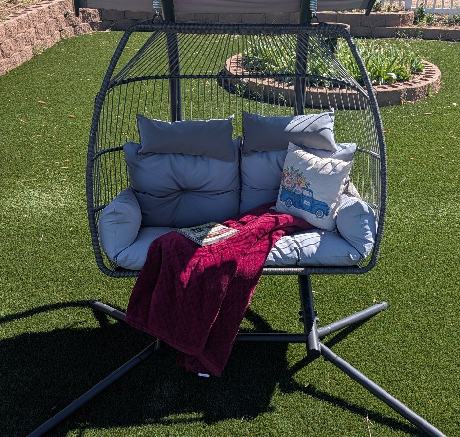 Super comfy 2-person egg swing w/stand and canopy