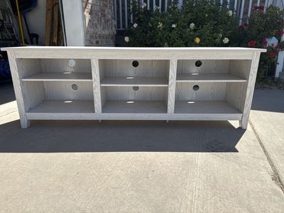 Light Wood Grain Entertainment Center Media Console TV Stand with Storage length is 70 “, width is 16 “ height is 24 “