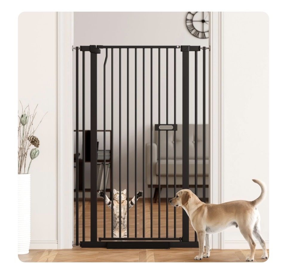 LuxTrsde Extra Tall 55.1in Pet Gate, Black Metal, Pressure Mounted, for Dogs & Cats