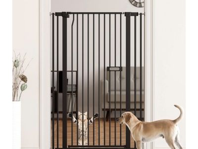 LuxTrsde Extra Tall 55.1in Pet Gate, Black Metal, Pressure Mounted, for Dogs & Cats