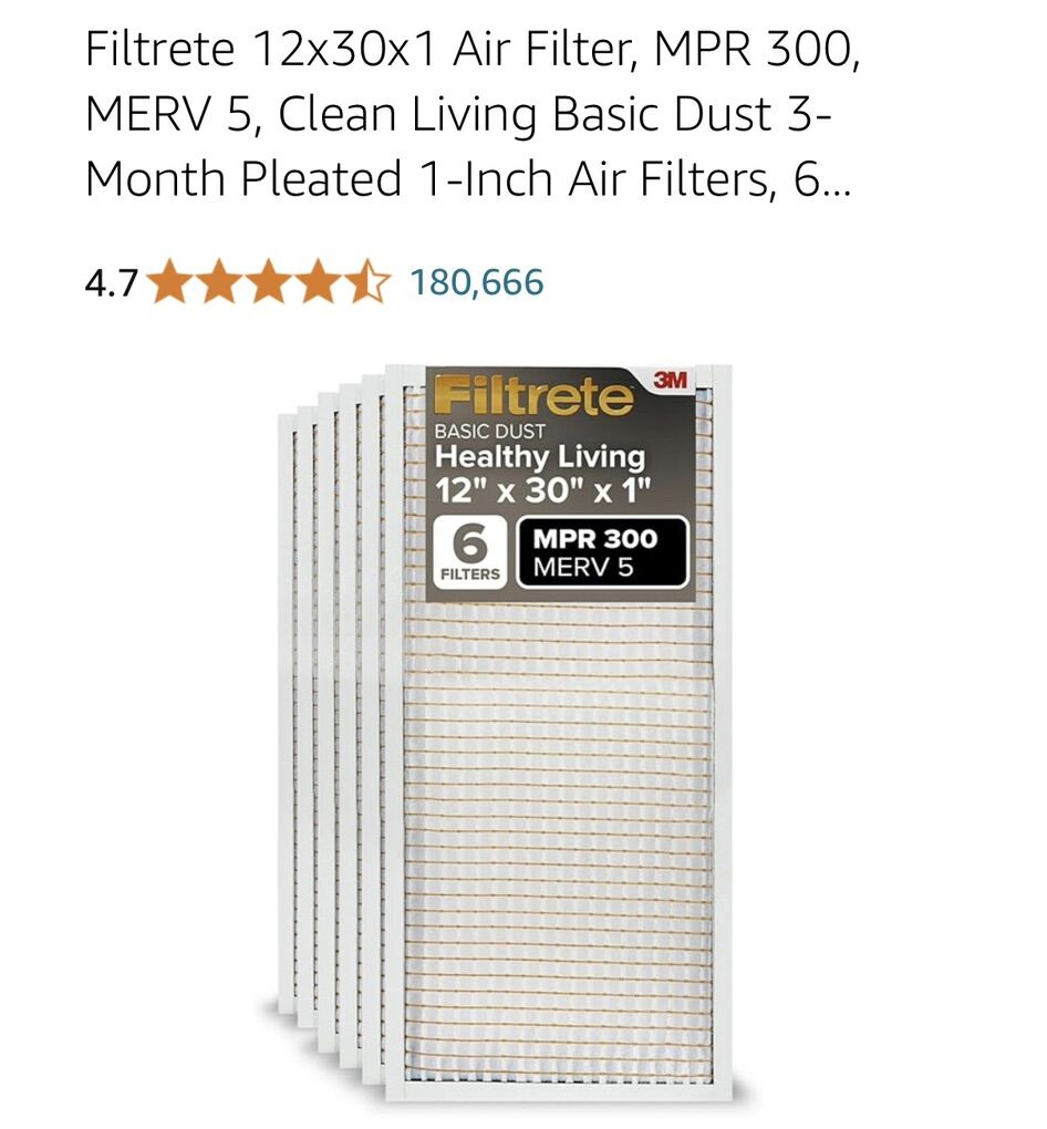 NEW! 12x30x1 Air Filter, MPR 300 6 Pack