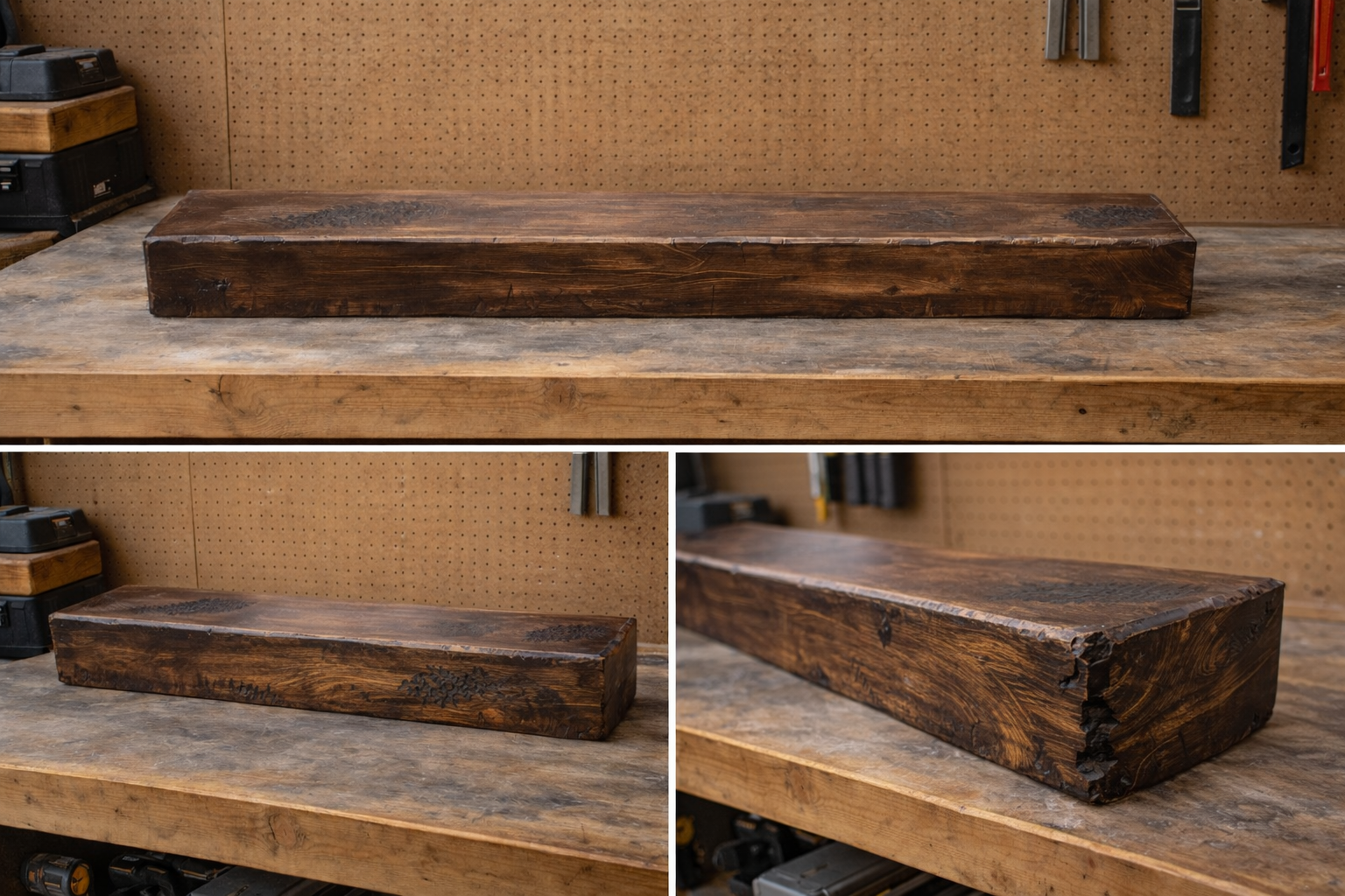 Handcrafted Rustic Wood Mantel – Floating Beam + Mounting Block (Easy Install)