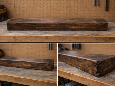 Handcrafted Rustic Wood Mantel – Floating Beam + Mounting Block (Easy Install)