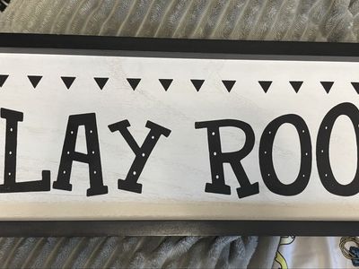 Play Room Wood Sign Framed Wall Decor - Black & White Typography Art