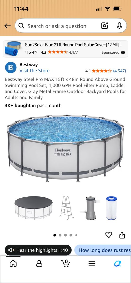 Bestway Steel Pro Max 15ft x 48in Round Above Ground Swimming Pool Set with Filter Pump, Ladder, Cover
