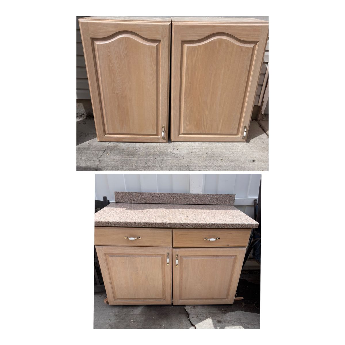 Base and upper kitchen cabinets with granite top