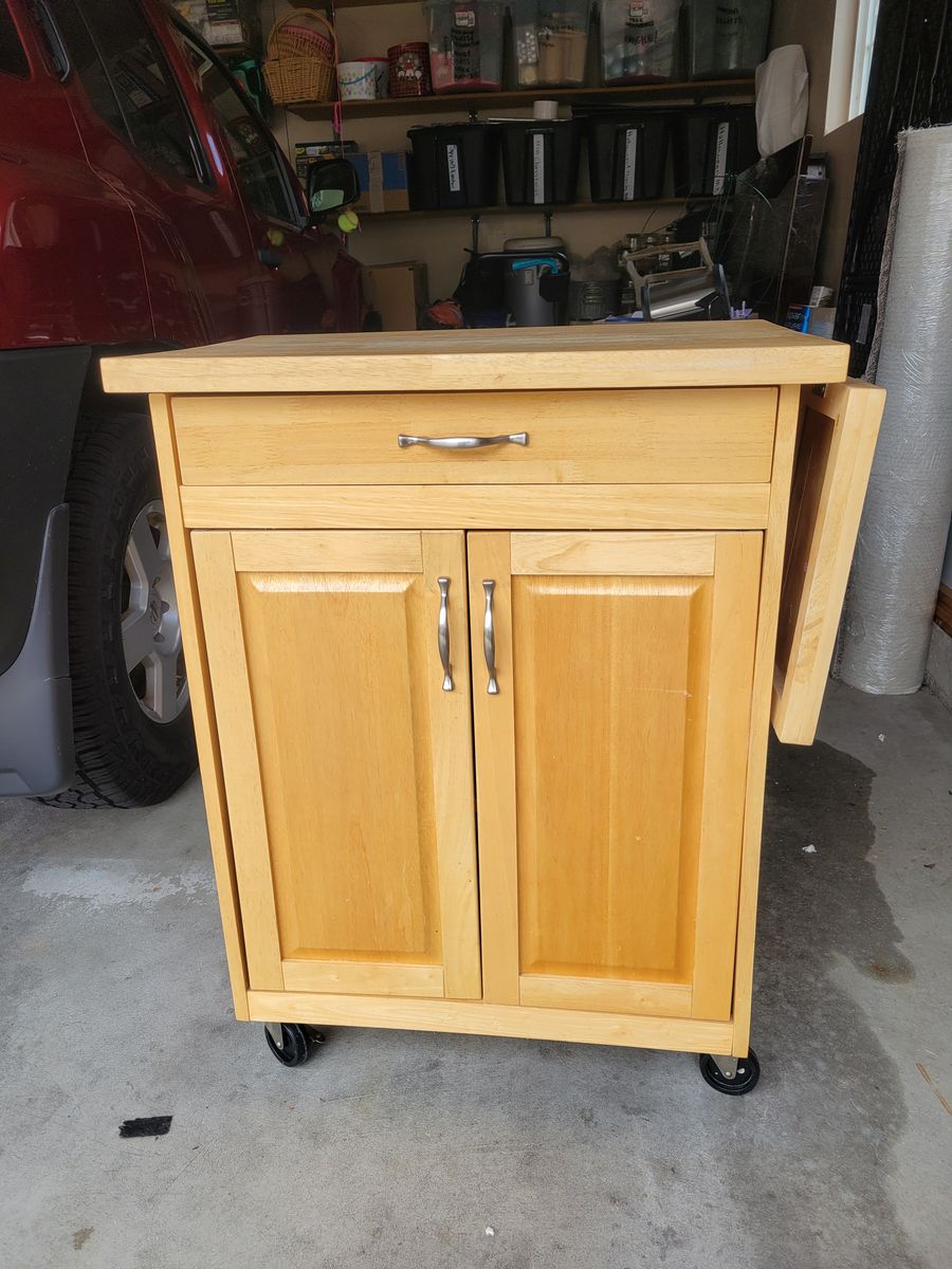 Wooden Rolling Kitchen Island Cart with Drop Leaf & Drawer