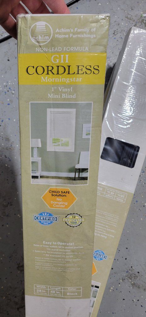 NIB Achim Morningstar 1" Cordless Vinyl Mini Blind - Black 28" x 48"