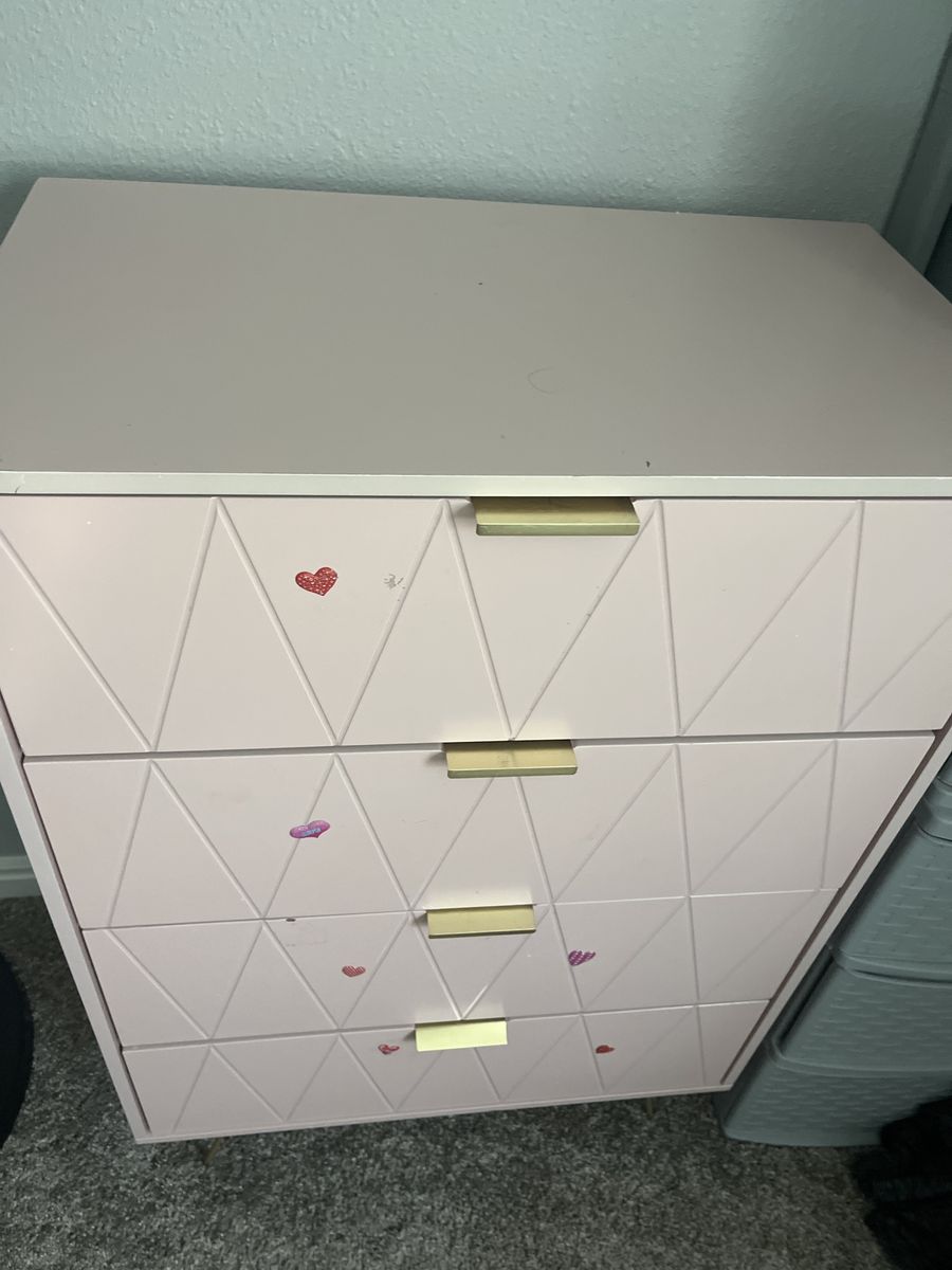 Pink Dresser with Gold Handles and Geometric Design - 4 Drawers