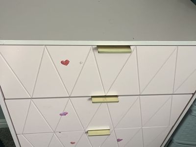 Pink Dresser with Gold Handles and Geometric Design - 4 Drawers