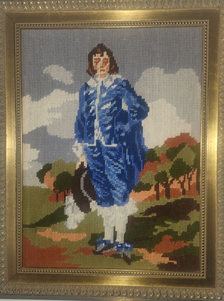 Vintage Framed Needlepoint Wall Art - The Blue Boy Tapestry