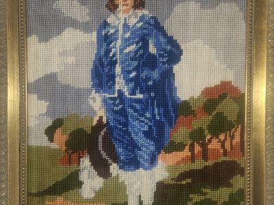 Vintage Framed Needlepoint Wall Art - The Blue Boy Tapestry