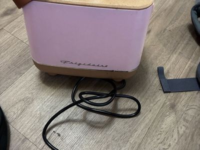 Frigidaire Compact Portable Mini Fridge in Pink with Brown Leather Strap