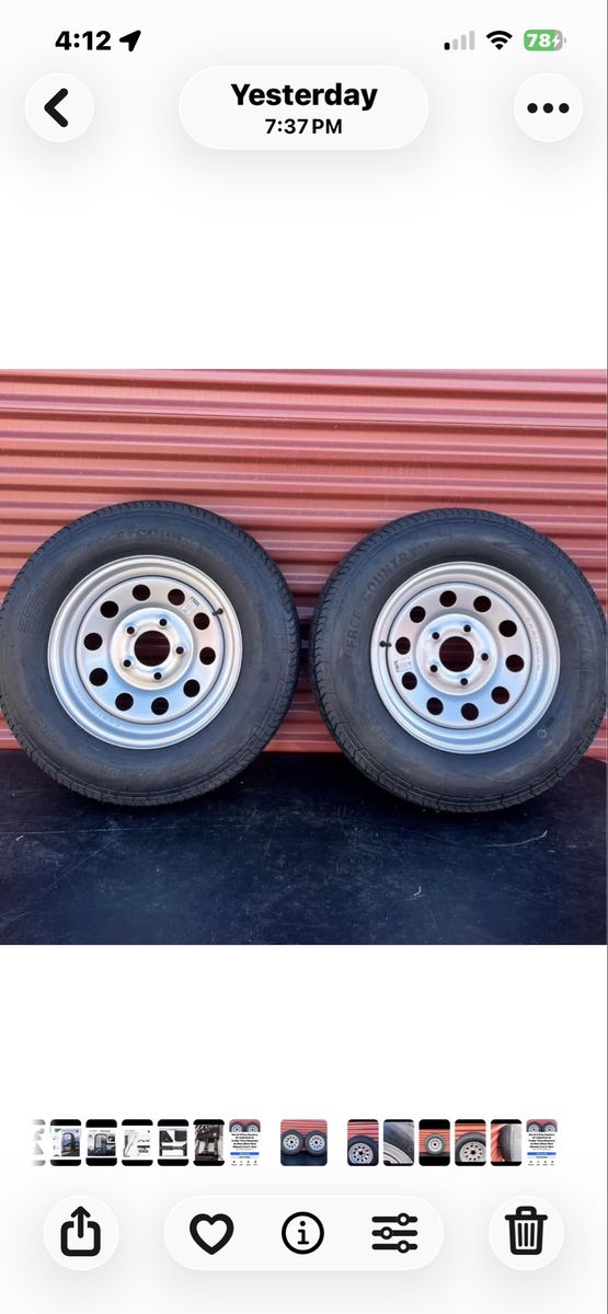 Set of 2 Free Country ST 205/75 D Trailer Tires Mounted on New Silver Wheels Brand New 5 on 5 Pattern