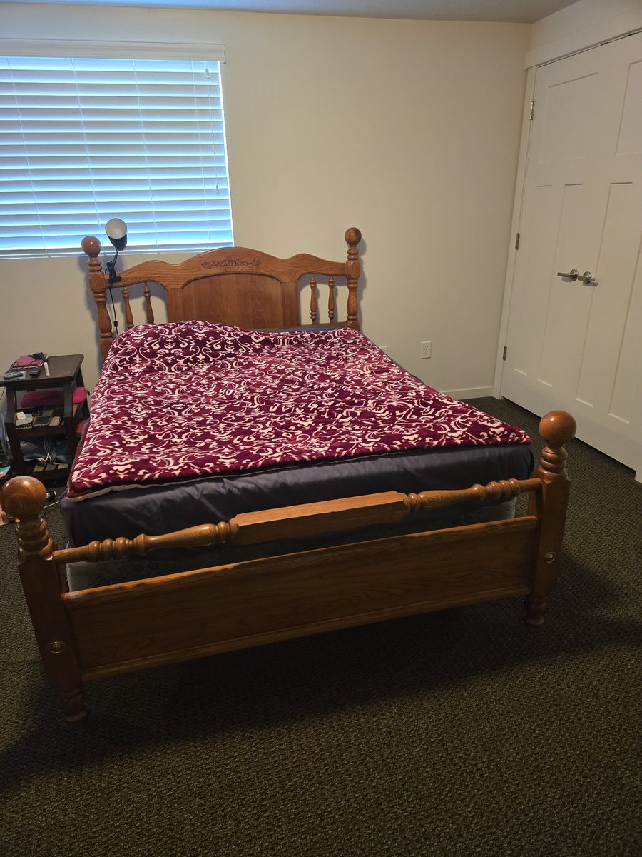 Wood Bedroom Set – Bed Frame, Dresser & Mirror