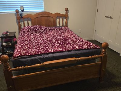 Wood Bedroom Set – Bed Frame, Dresser & Mirror