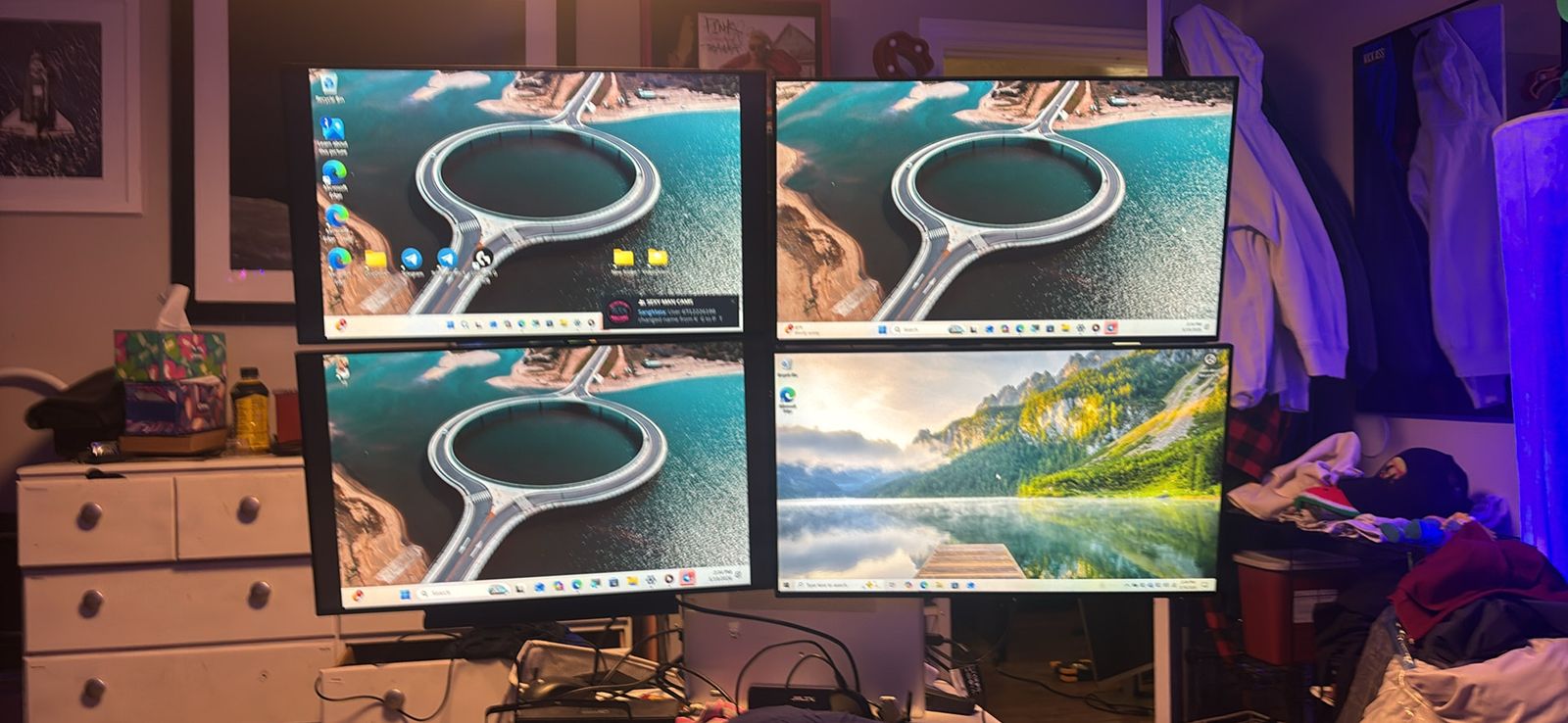 Turnkey Quad-Monitor Setup: 4 Dell 24" Monitors (U2422H) + Dock, Mount & Conferencing Soundbar $350