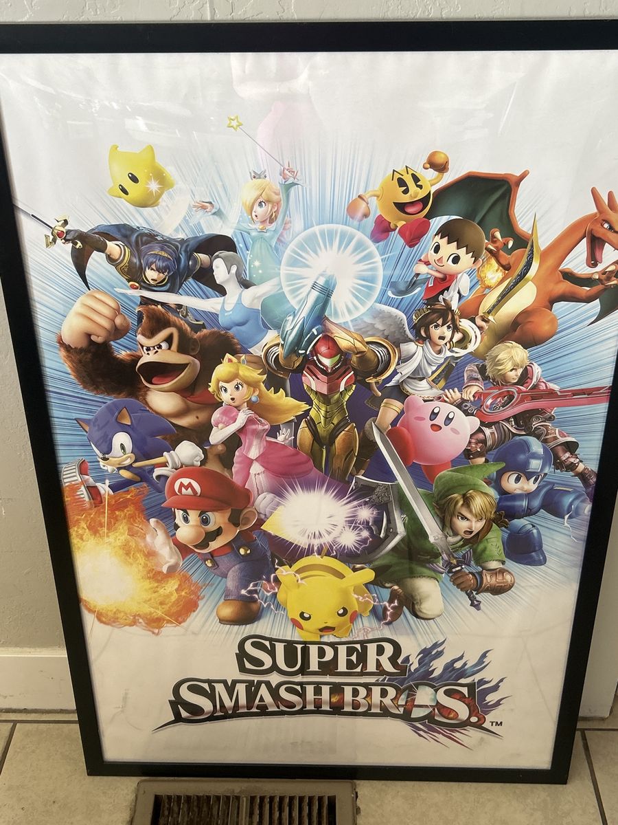 Super Smash Brothers poster and frame