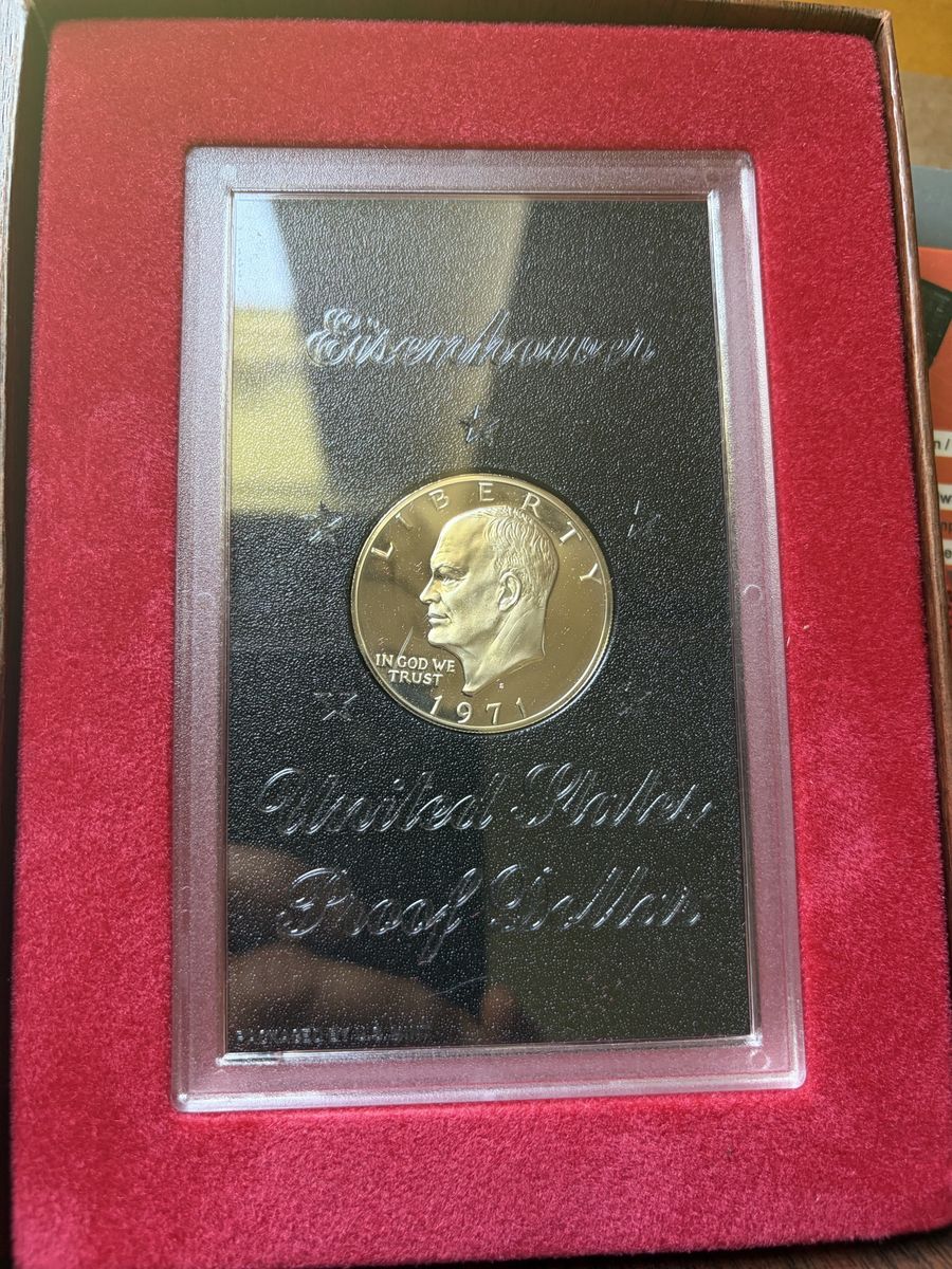1971 Eisenhower United States Proof Silver Dollar Coin in Original Display Case (AKA Brown Ike)