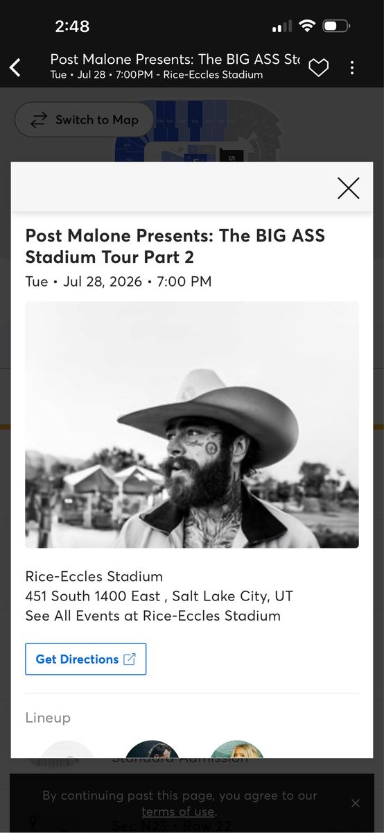 2 Post Malone and Jelly Roll Tickets $200 for both