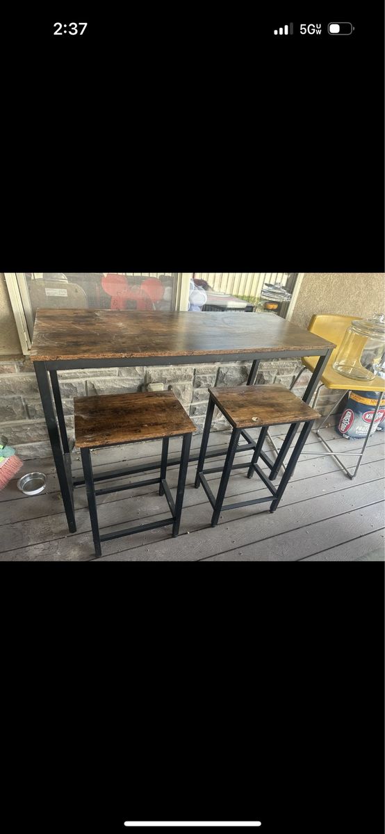 Rustic Industrial Counter Height Table with 2 Stools