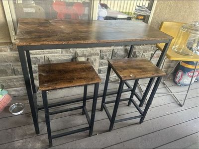 Rustic Industrial Counter Height Table with 2 Stools