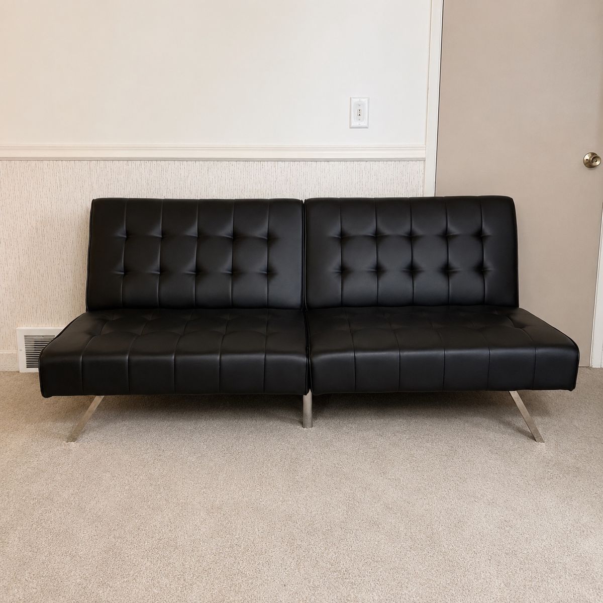 Black Faux Leather Convertible Futon Sofa Bed