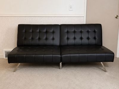 Black Faux Leather Convertible Futon Sofa Bed