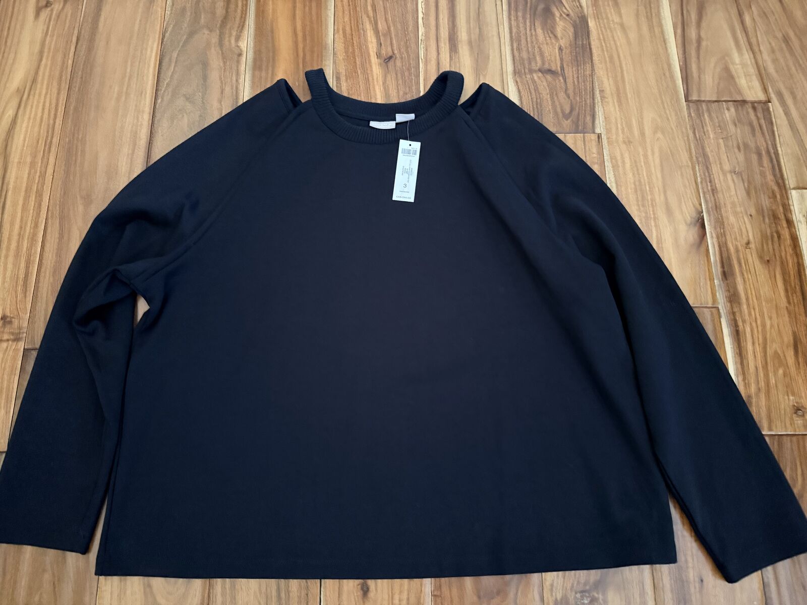 New Women’s Chicos Size 3 or XL Cut out Black Sweater