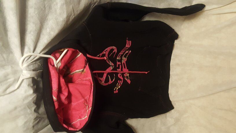 Real Tree Black Hoodie with Pink Camo Lining M