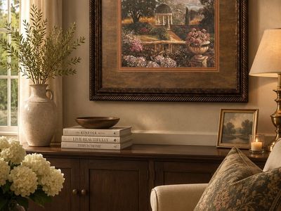 Large Framed Garden Gazebo Print - Ornate Wood Frame, Wall Art Decor