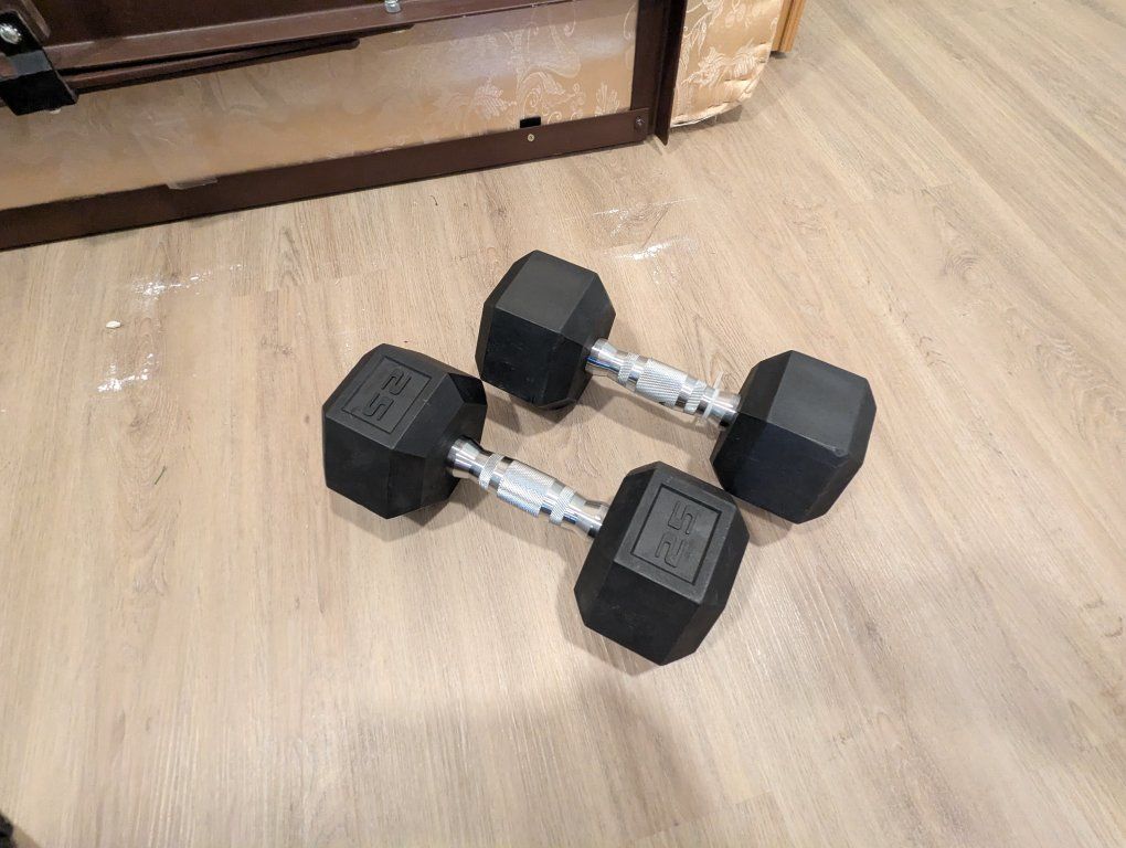 Pair of 25lb Hex Rubber Dumbbells - Great for Home Gym Workouts