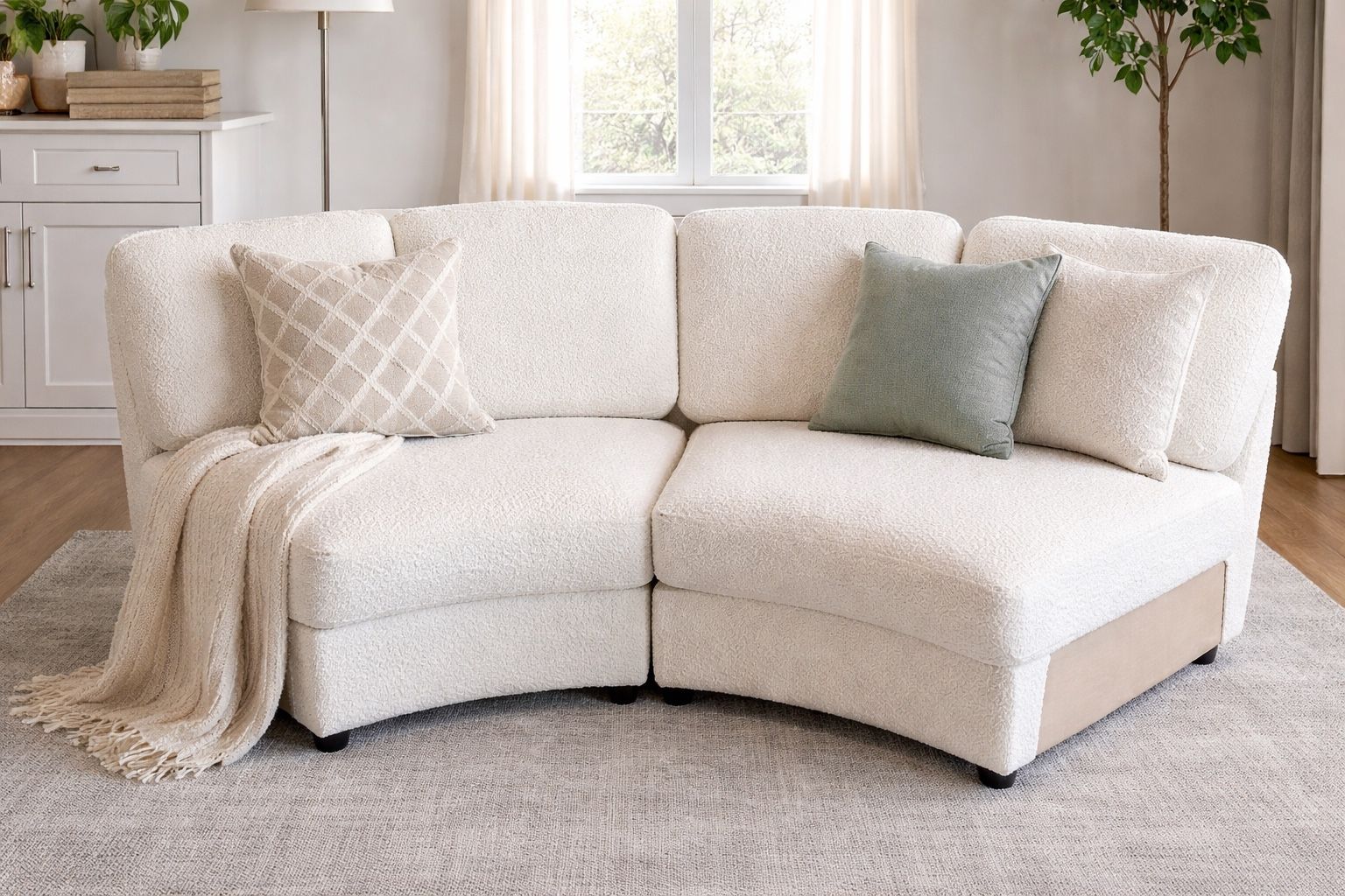 Modern Curved Boucle Loveseat/ Modular Sectional